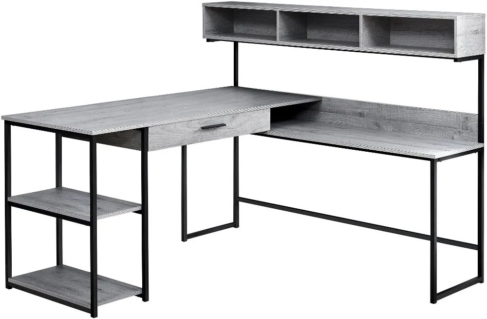 Gray and Black Metal Corner Computer Desk