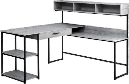 Gray and Black Metal Corner Computer Desk