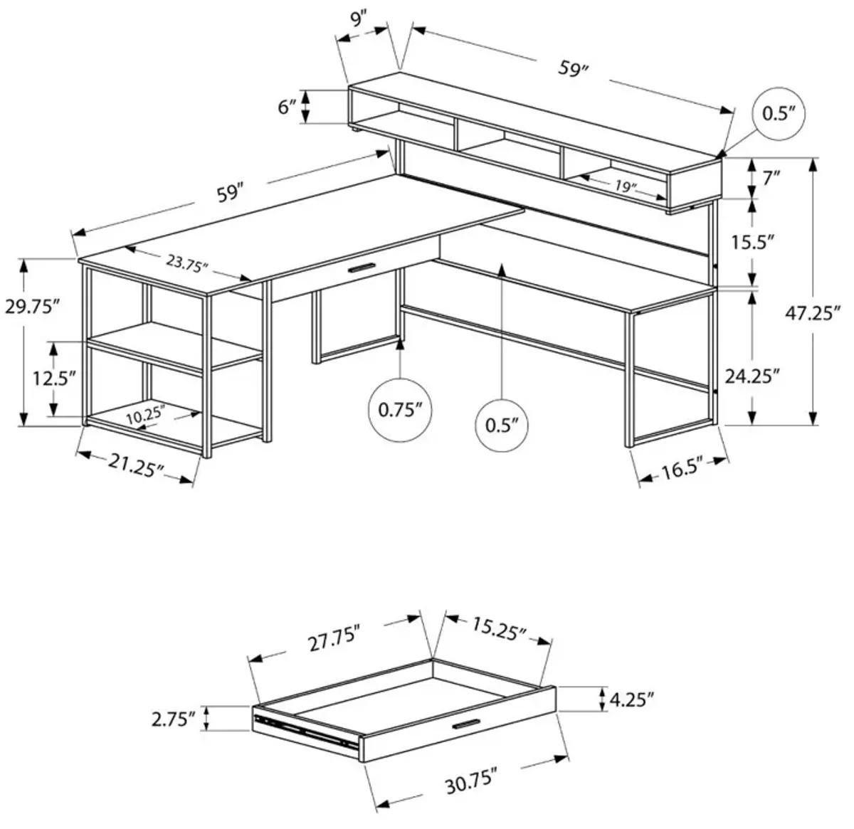 Taupe and Black Metal Corner Computer Desk