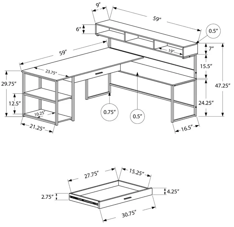 Taupe and Black Metal Corner Computer Desk