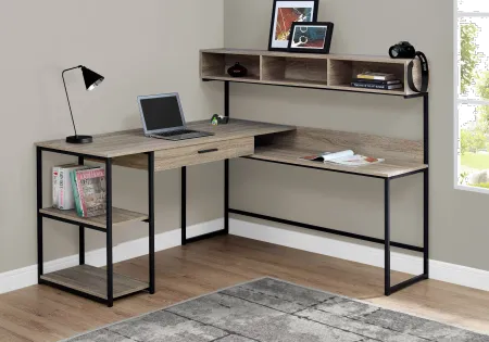Taupe and Black Metal Corner Computer Desk