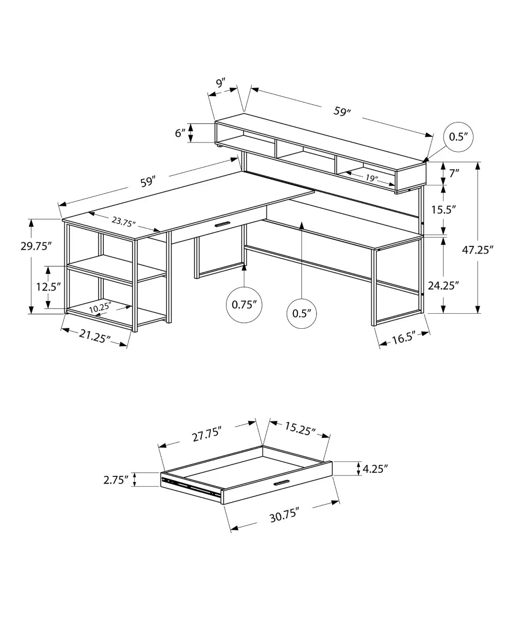 White and Silver Metal Corner Computer Desk