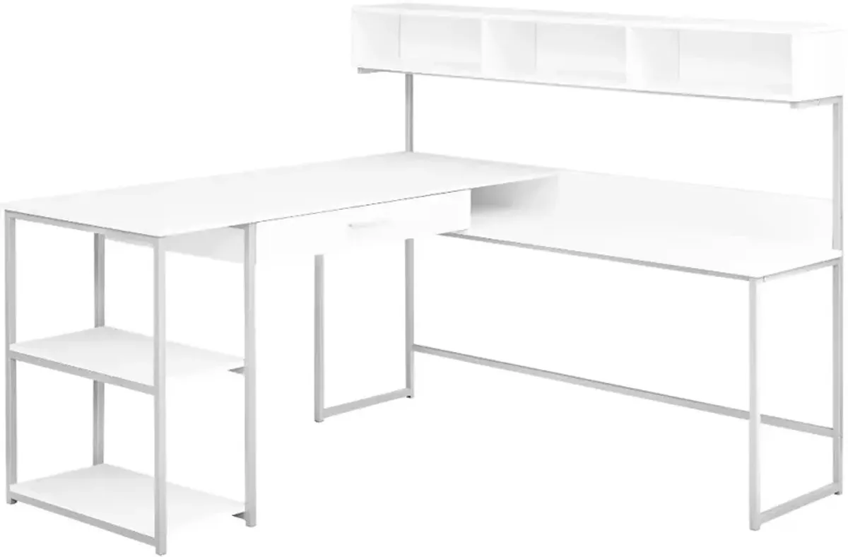 White and Silver Metal Corner Computer Desk