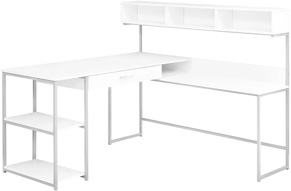 White and Silver Metal Corner Computer Desk