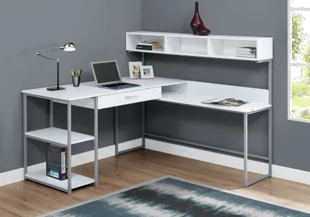 White and Silver Metal Corner Computer Desk