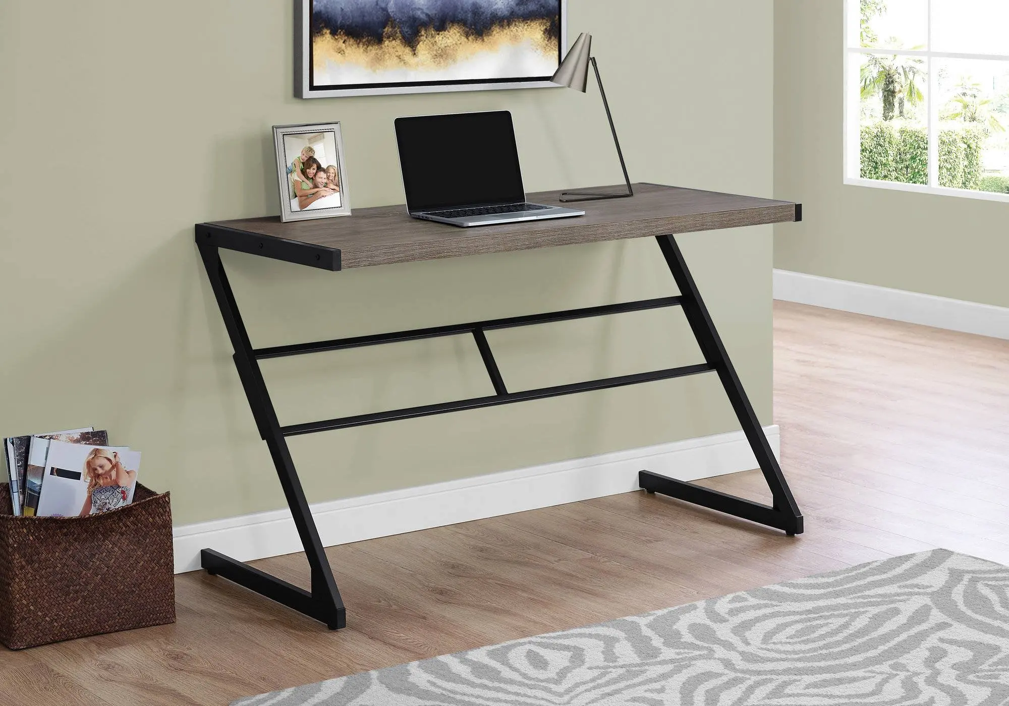 Taupe and Black Metal Writing Desk