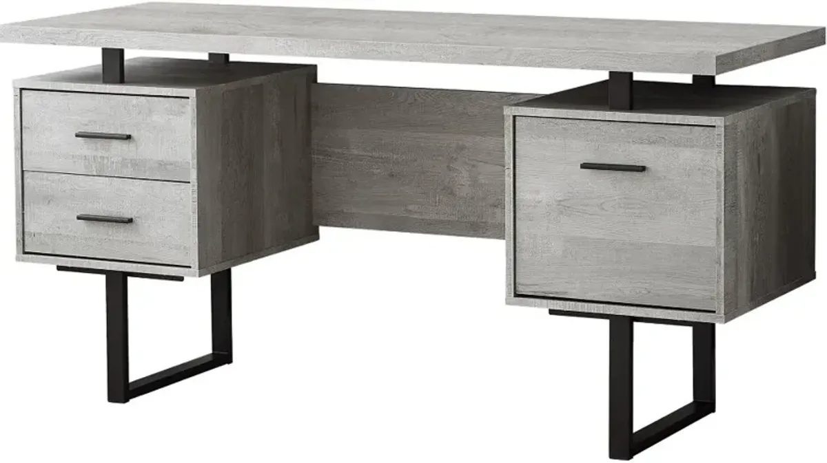 Gray Wood Grain Look and Metal Computer Desk