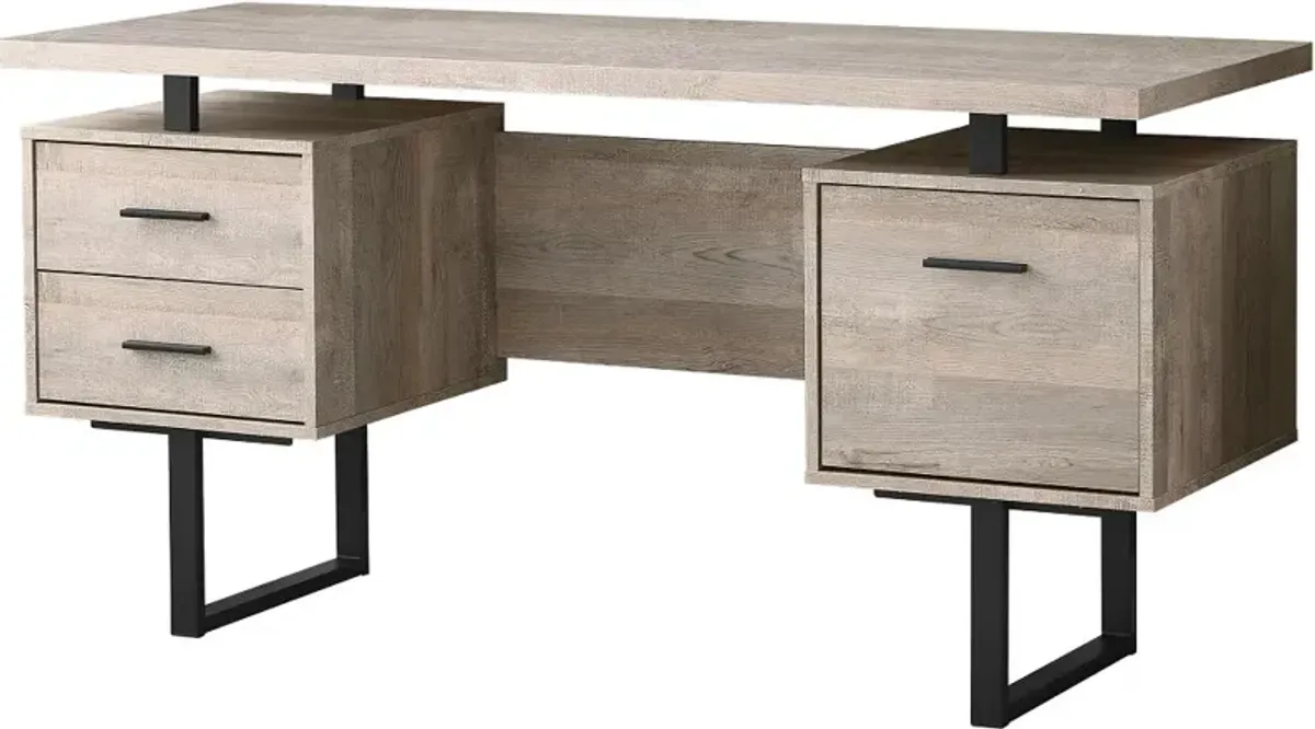 Taupe Wood Grain Look and Metal Computer Desk