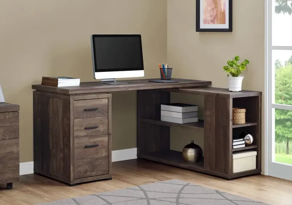 Brown Wood Grain Corner Computer Desk