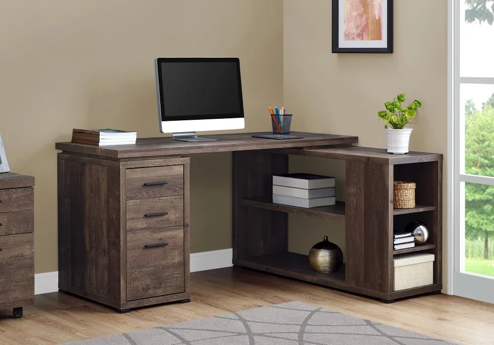 Brown Wood Grain Corner Computer Desk