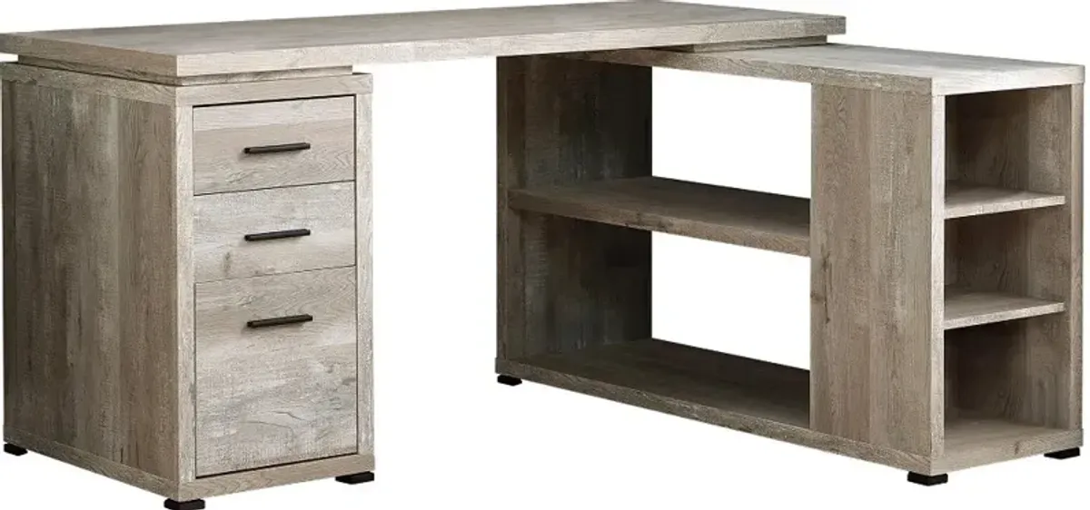 Taupe Wood Grain Corner Computer Desk