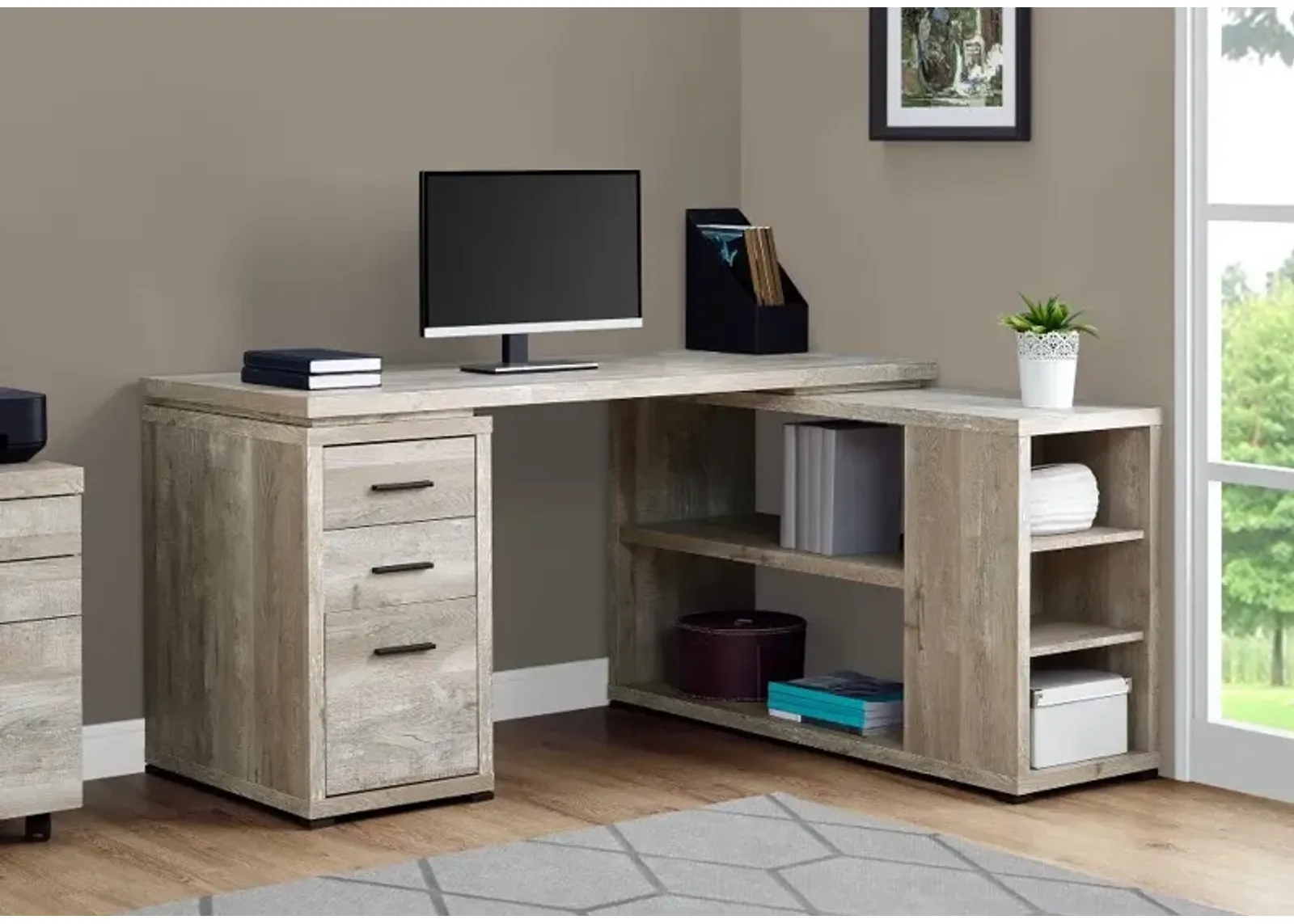 Taupe Wood Grain Corner Computer Desk