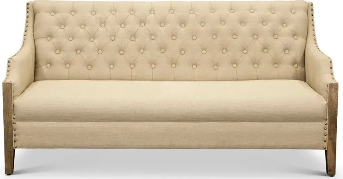 Sullinger Beige Settee with Exposed Wood Sides