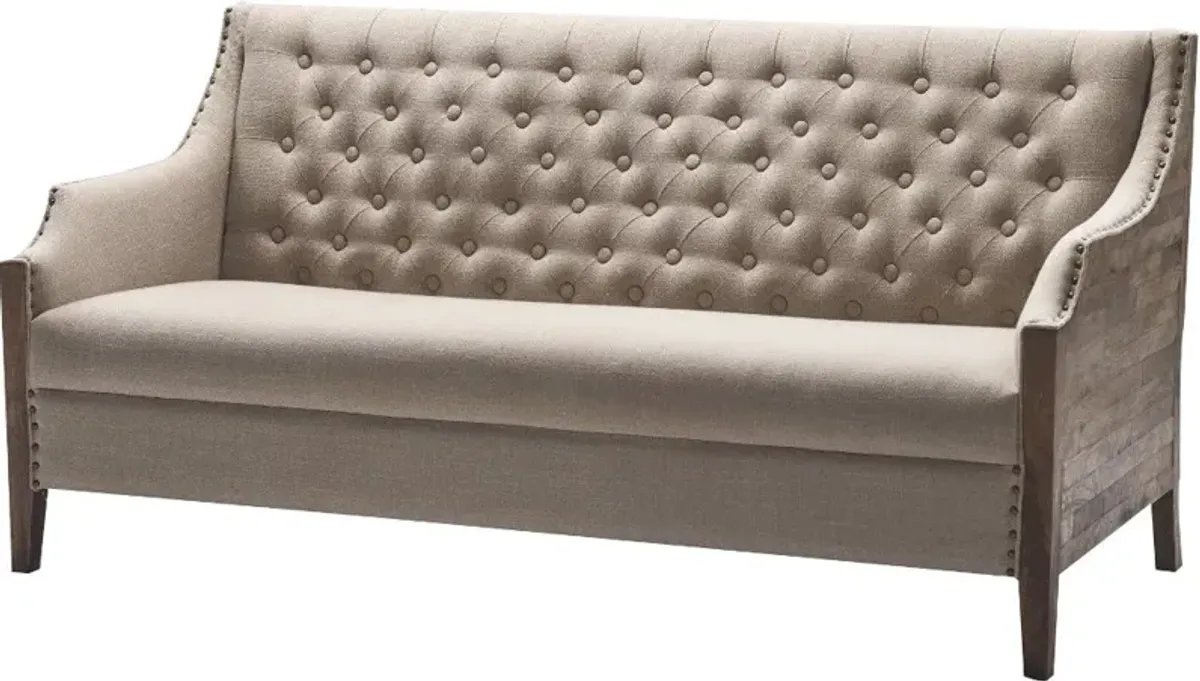 Sullinger Beige Settee with Exposed Wood Sides