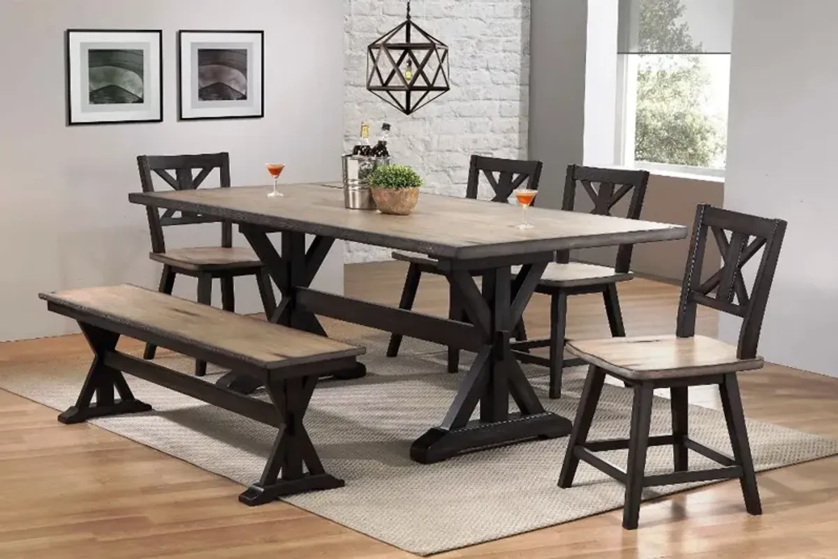 Orlando Farmhouse Sand and Black Trestle Dining Room Table