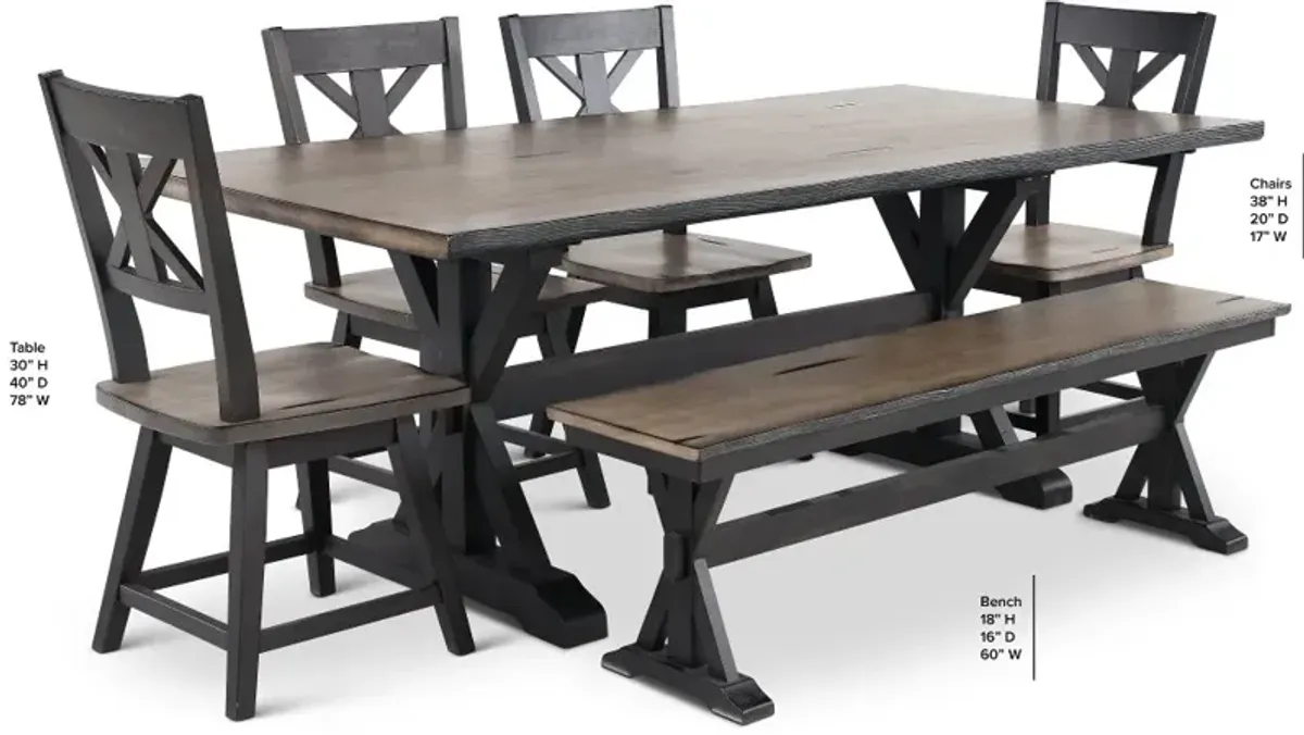 Orlando Farmhouse Sand and Black 6 Piece Dining Set with Bench