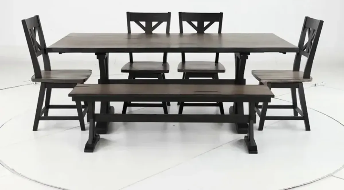 Orlando Farmhouse Sand and Black 6 Piece Dining Set with Bench