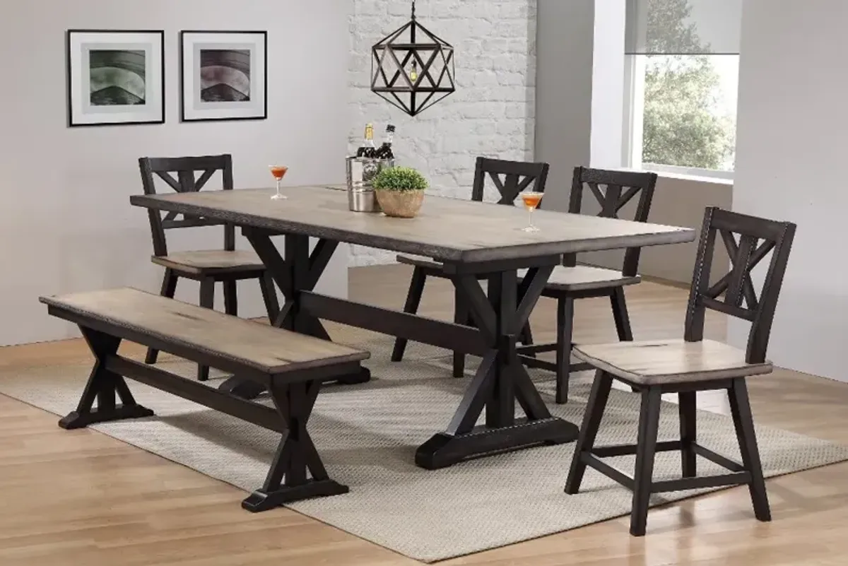 Orlando Farmhouse Sand and Black 6 Piece Dining Set with Bench