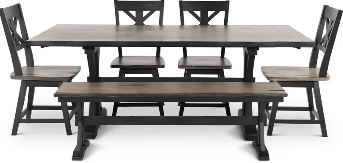 Orlando Farmhouse Sand and Black 6 Piece Dining Set with Bench