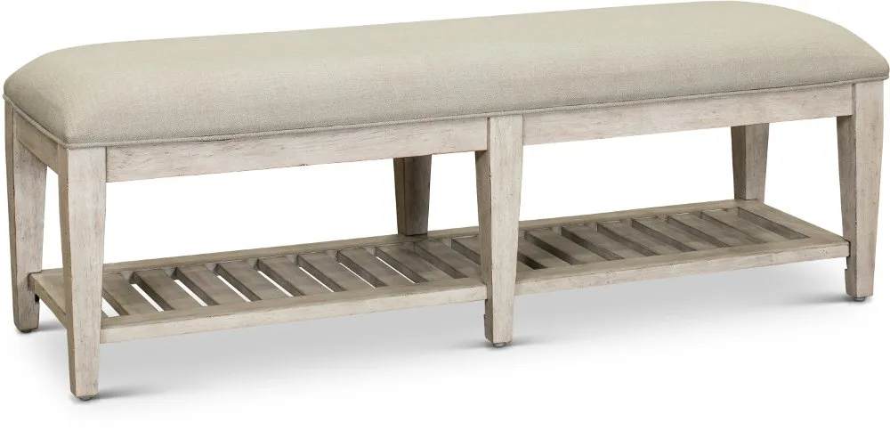 Heartland Antique White Upholstered Bed Bench