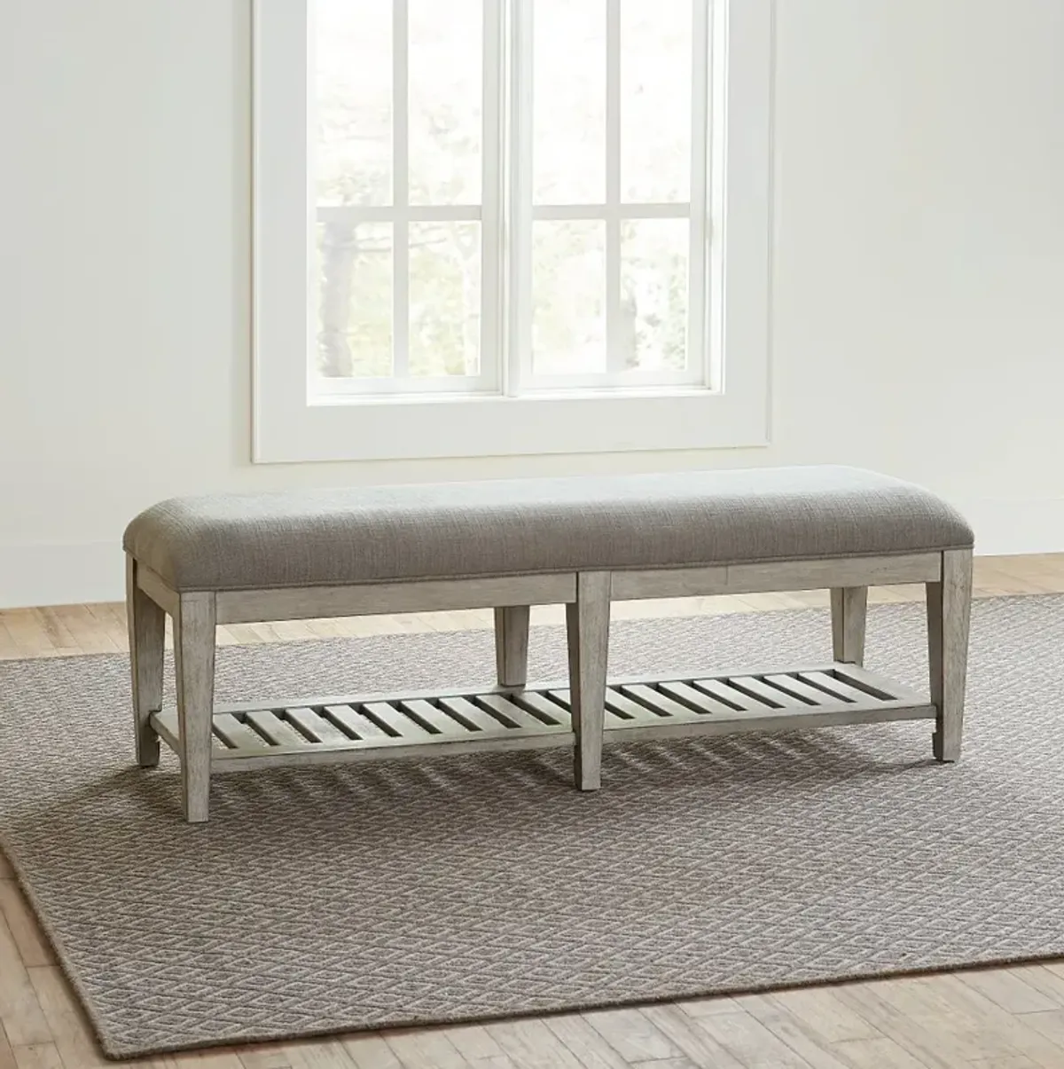 Heartland Antique White Upholstered Bed Bench