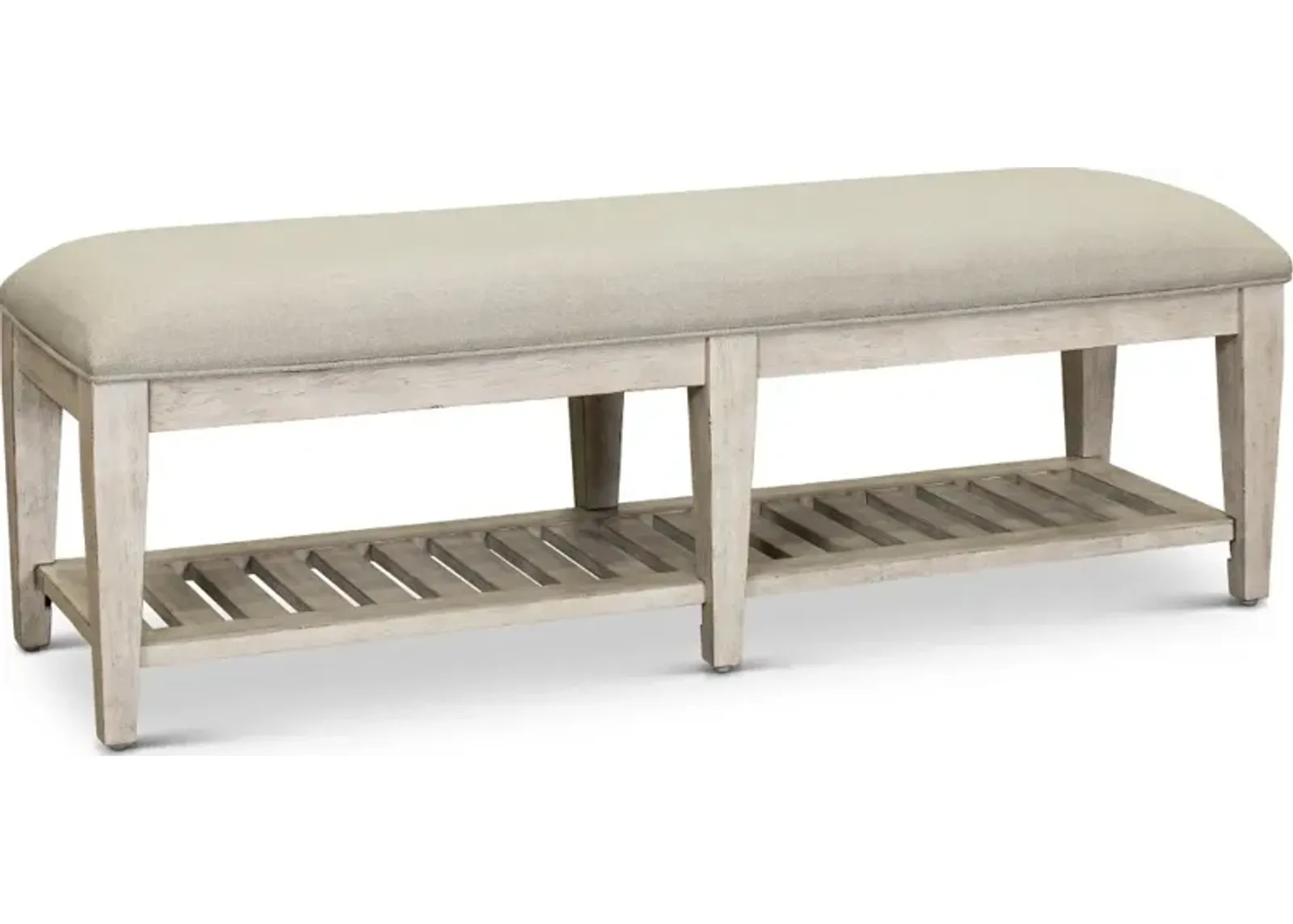 Heartland Antique White Upholstered Bed Bench