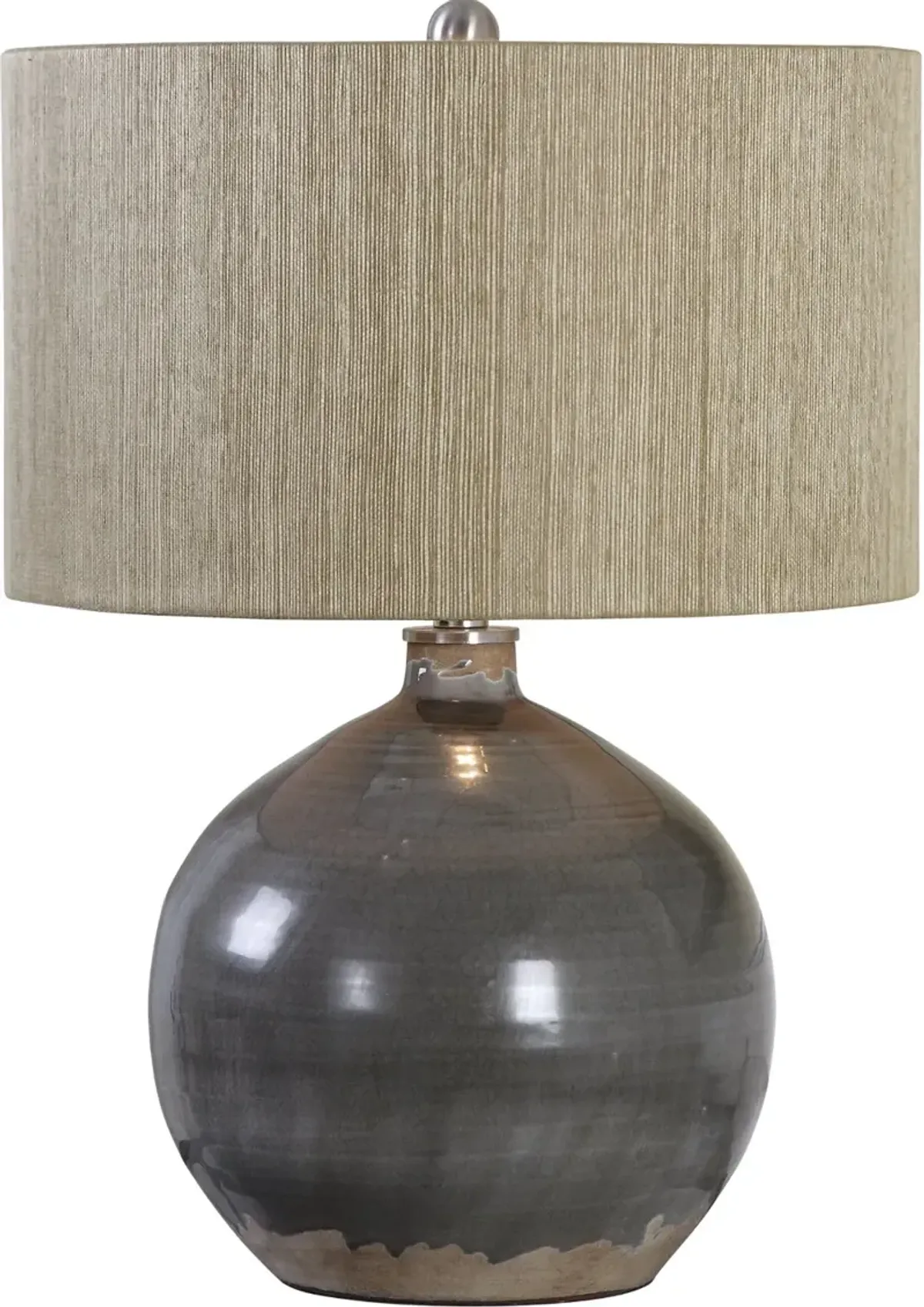Charcoal Gray Ceramic Table Lamp with Nickel Accents