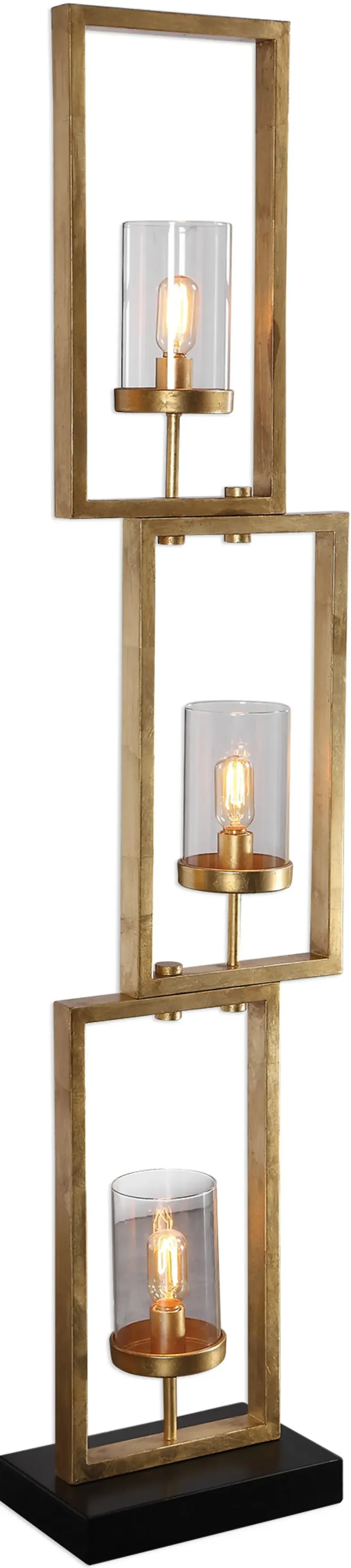 Antique Gold Staggered Steel Rectangles Floor Lamp