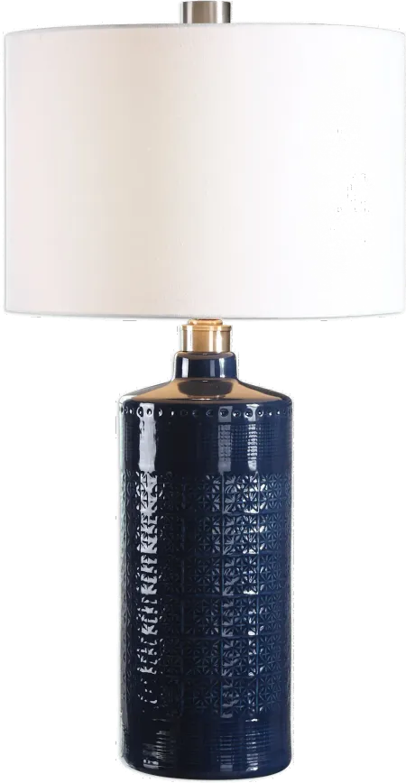 Royal Blue Ceramic Table Lamp with Nickel Plated Details