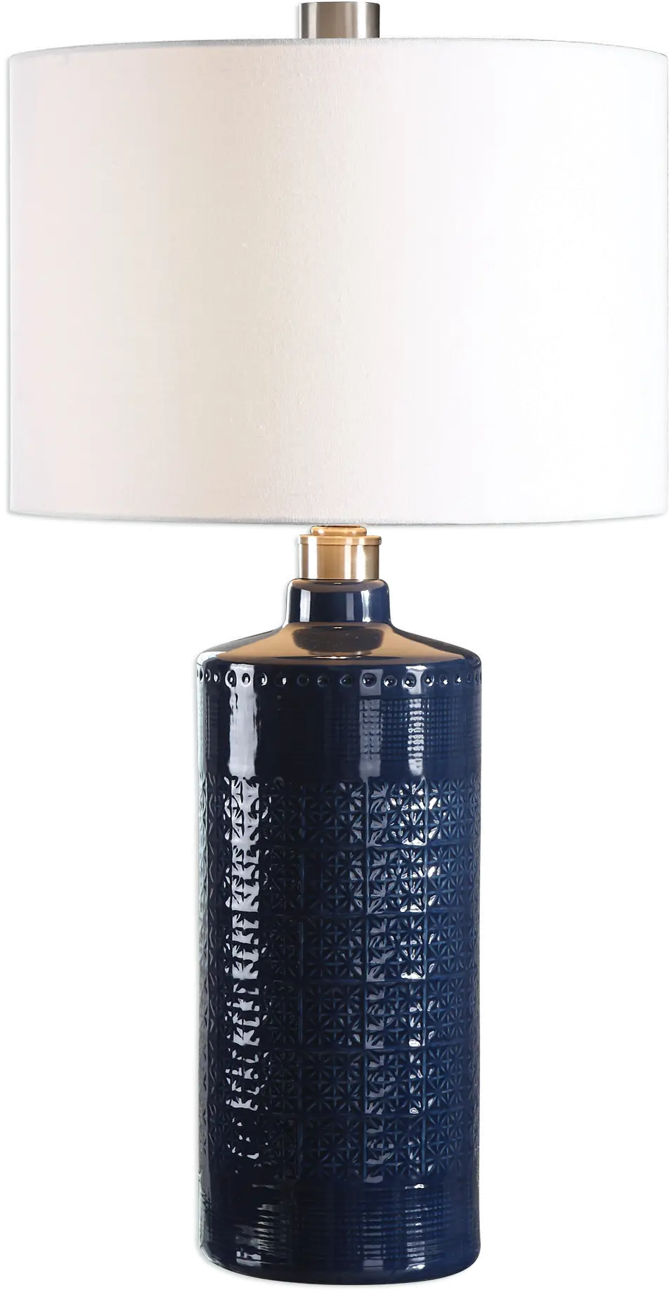 Royal Blue Ceramic Table Lamp with Nickel Plated Details