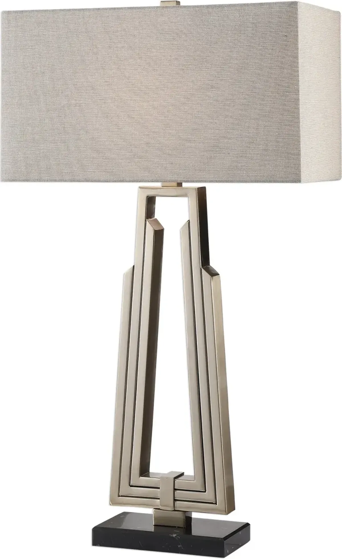 Mid Century Modern Antique Nickel Table Lamp with Black Marble Foot