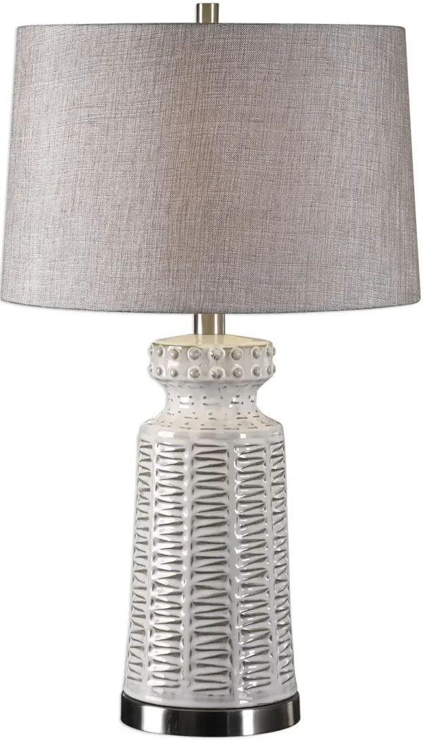 Distressed and Glossed White Glaze Ceramic Table Lamp