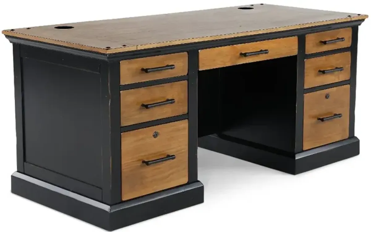 Toulouse Brown and Black Double Pedestal Desk
