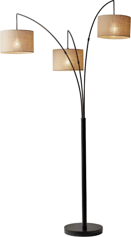 Antique Bronze Arc Floor Lamp with Burlap Shades