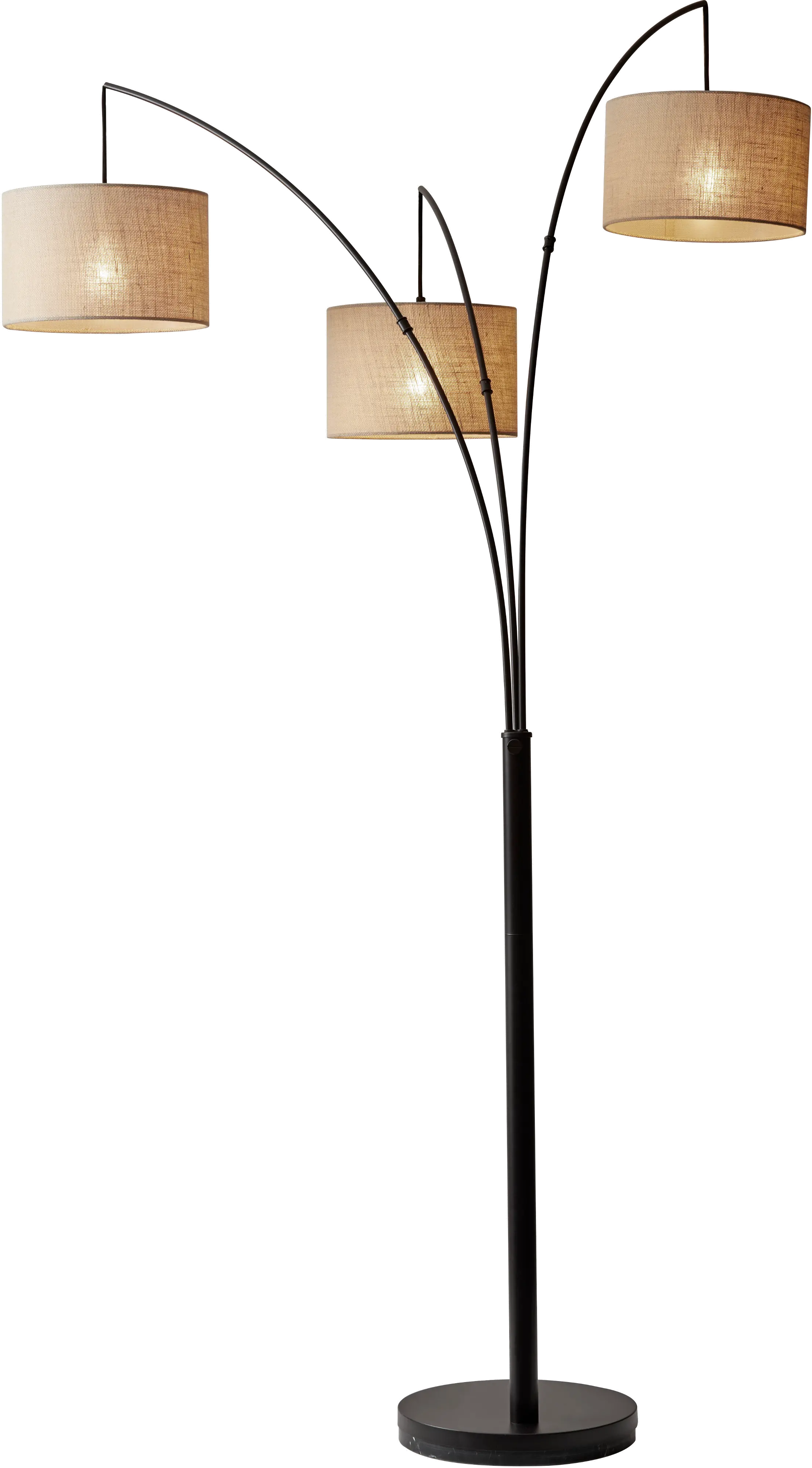 Antique Bronze Arc Floor Lamp with Burlap Shades
