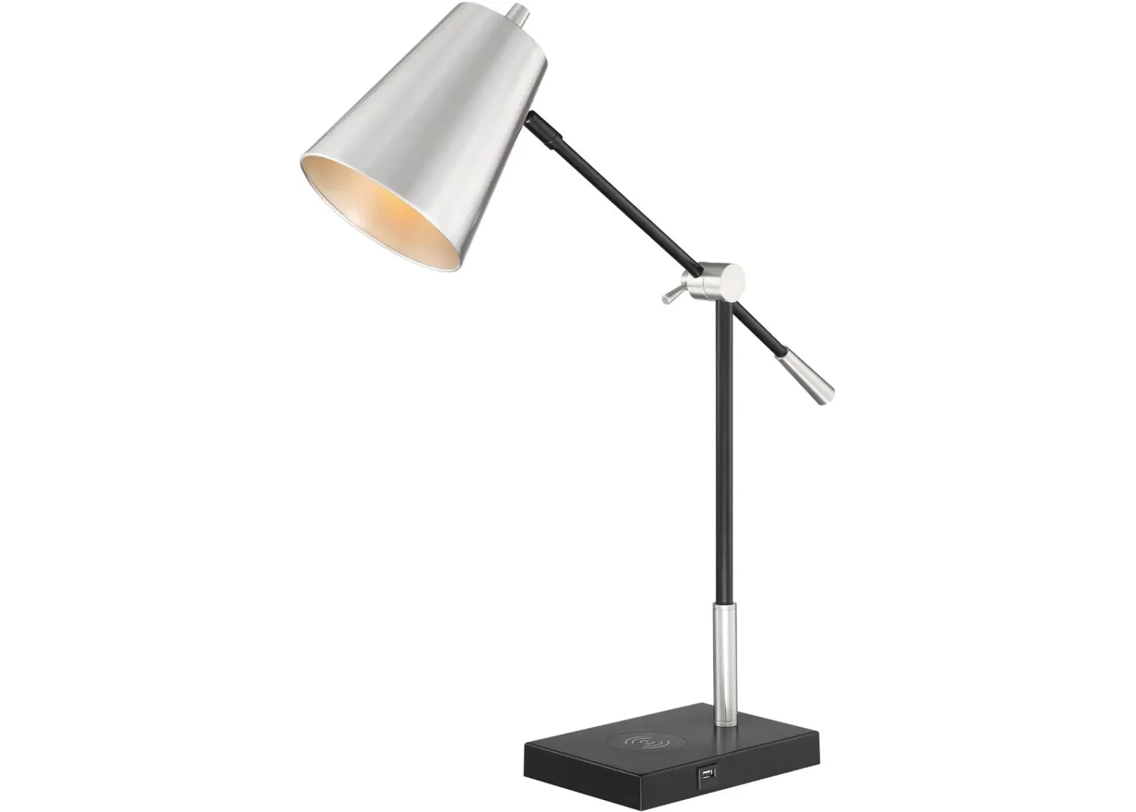 Brushed Nickel and Black Desk Lamp with Wireless Charging