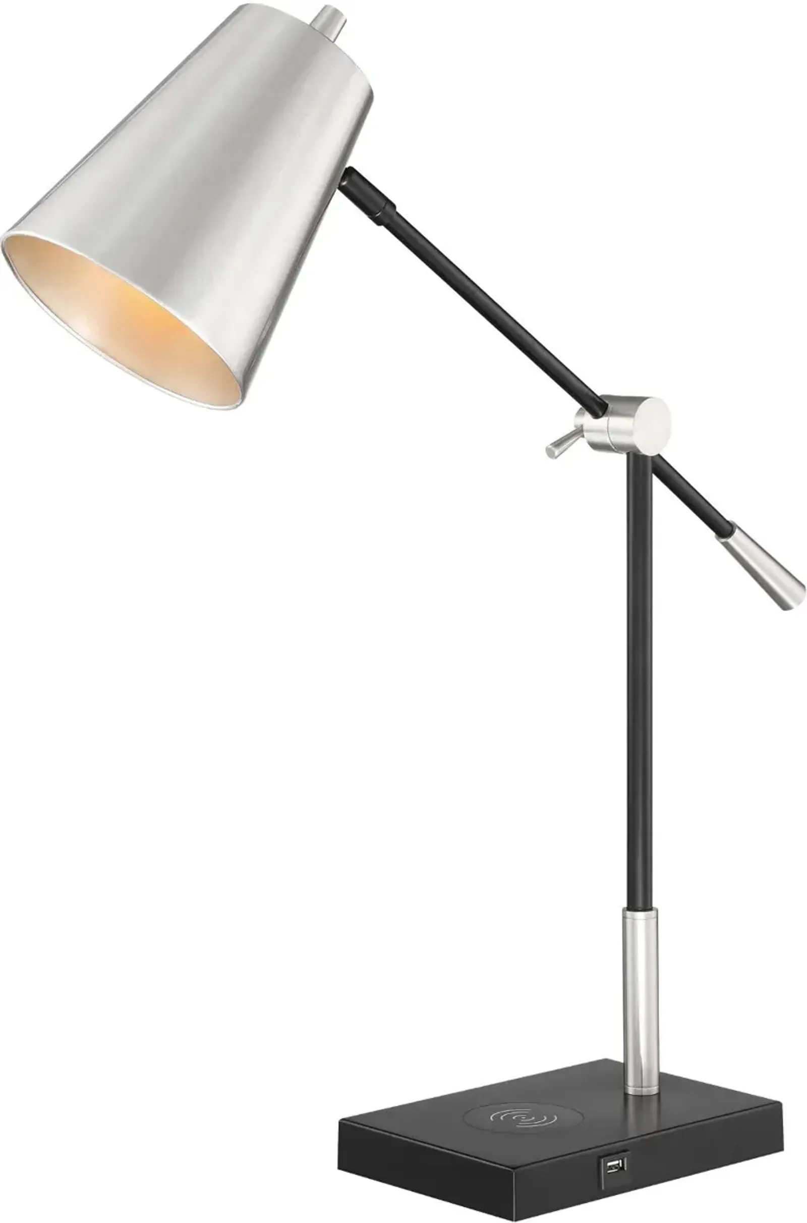 Brushed Nickel and Black Desk Lamp with Wireless Charging