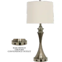 31 Inch Brushed Steel Table Lamp with USB Port and Outlet
