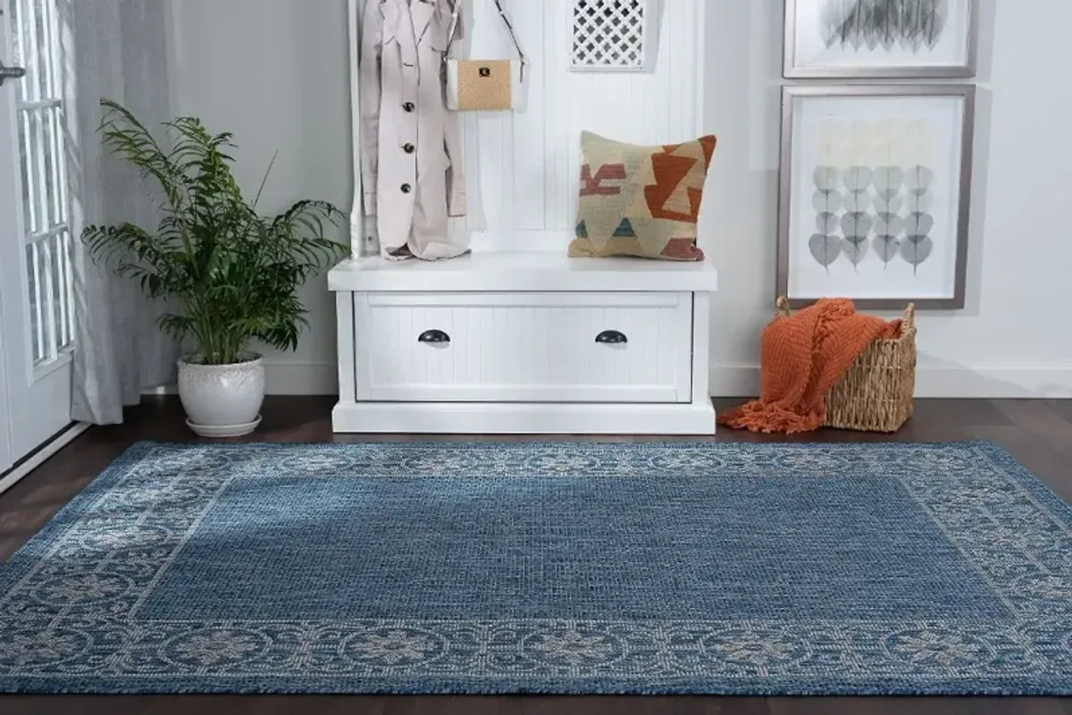 Veranda 8 x 10 Border Indigo Blue Indoor-Outdoor Rug