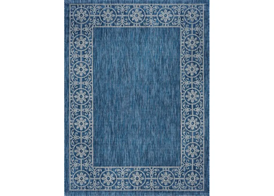 Veranda 8 x 10 Border Indigo Blue Indoor-Outdoor Rug