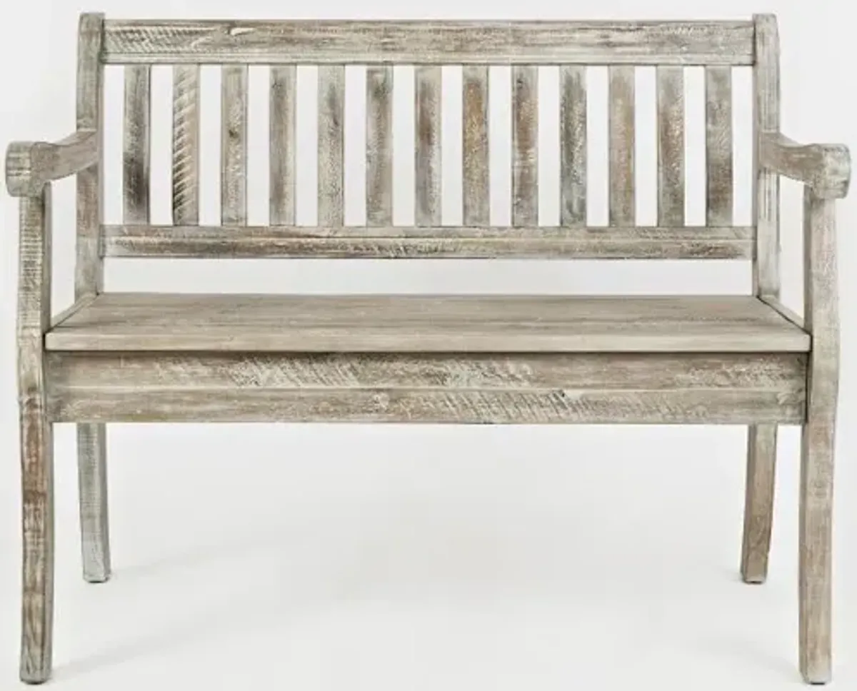 Artisan Washed Gray Craft Slat Back Storage Bench