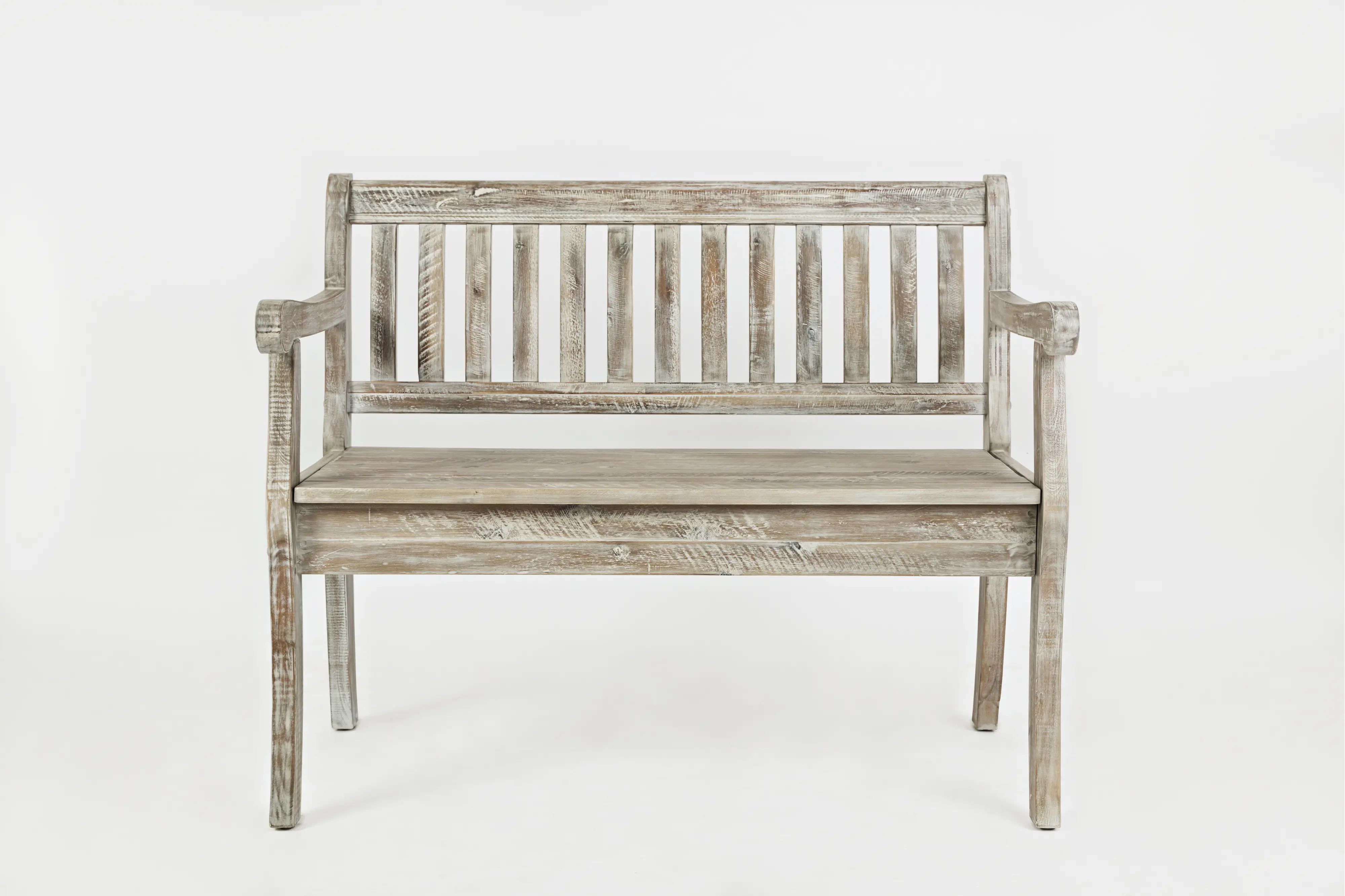 Artisan Washed Gray Craft Slat Back Storage Bench