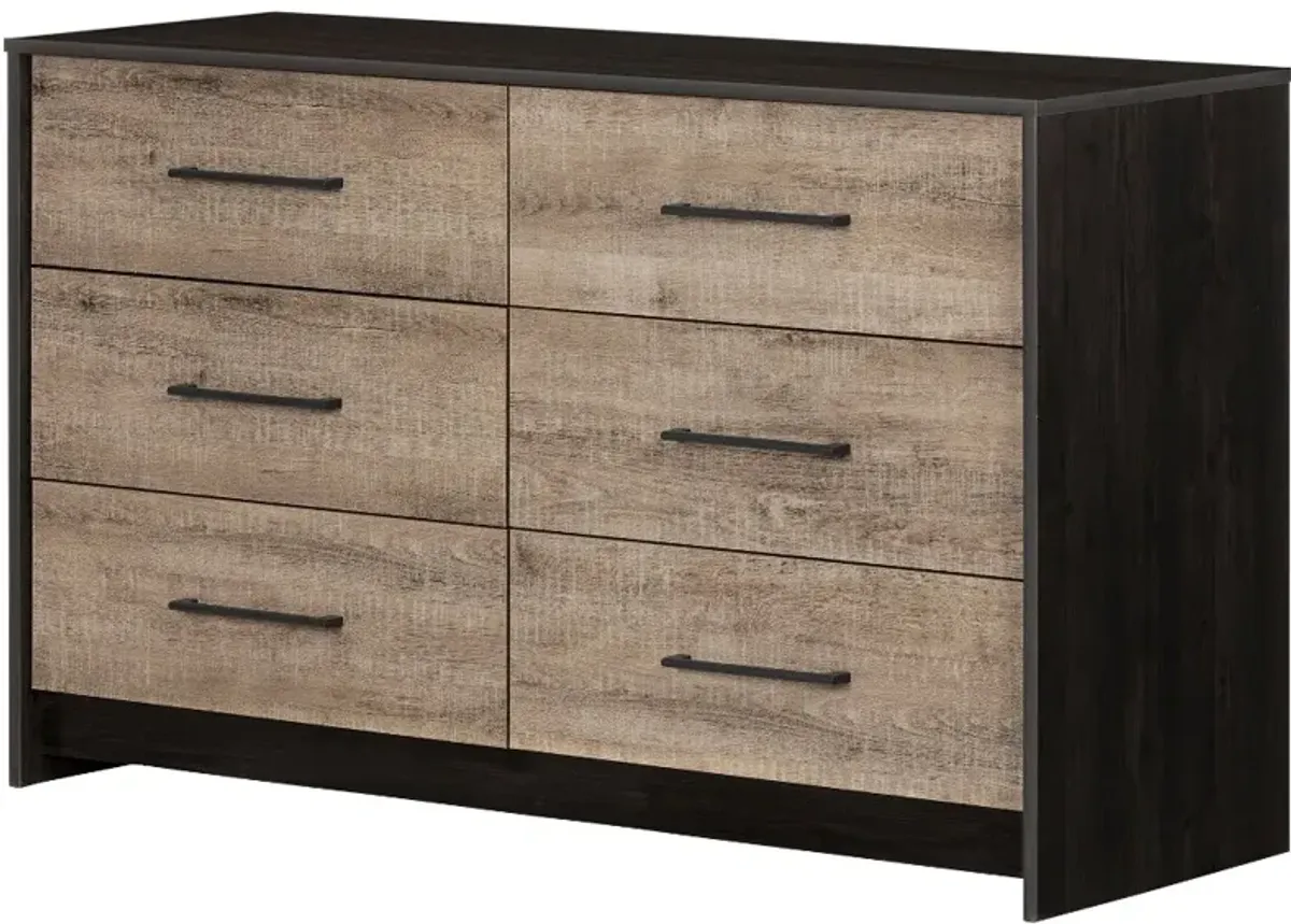 Contemporary Weathered Oak and Brown 6 Drawer Dresser - South Shore