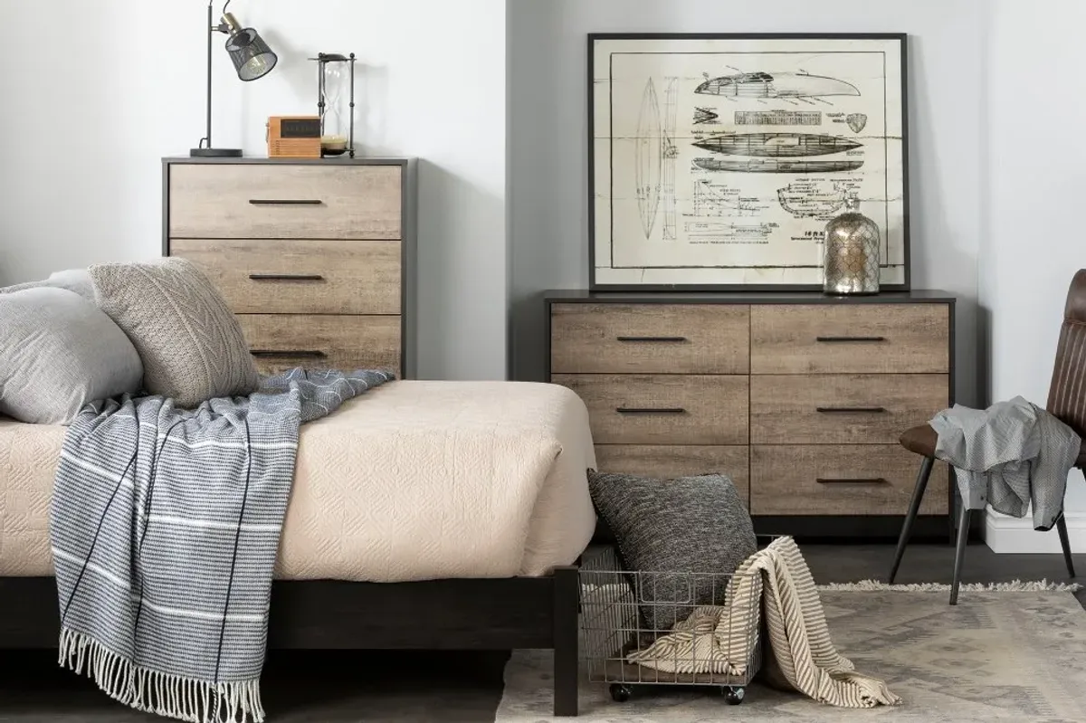 Contemporary Weathered Oak and Brown 6 Drawer Dresser - South Shore