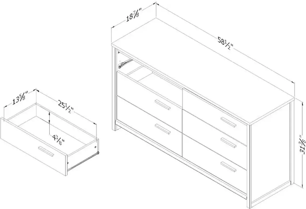 Tao Modern Walnut 6 Drawer Dresser - South Shore