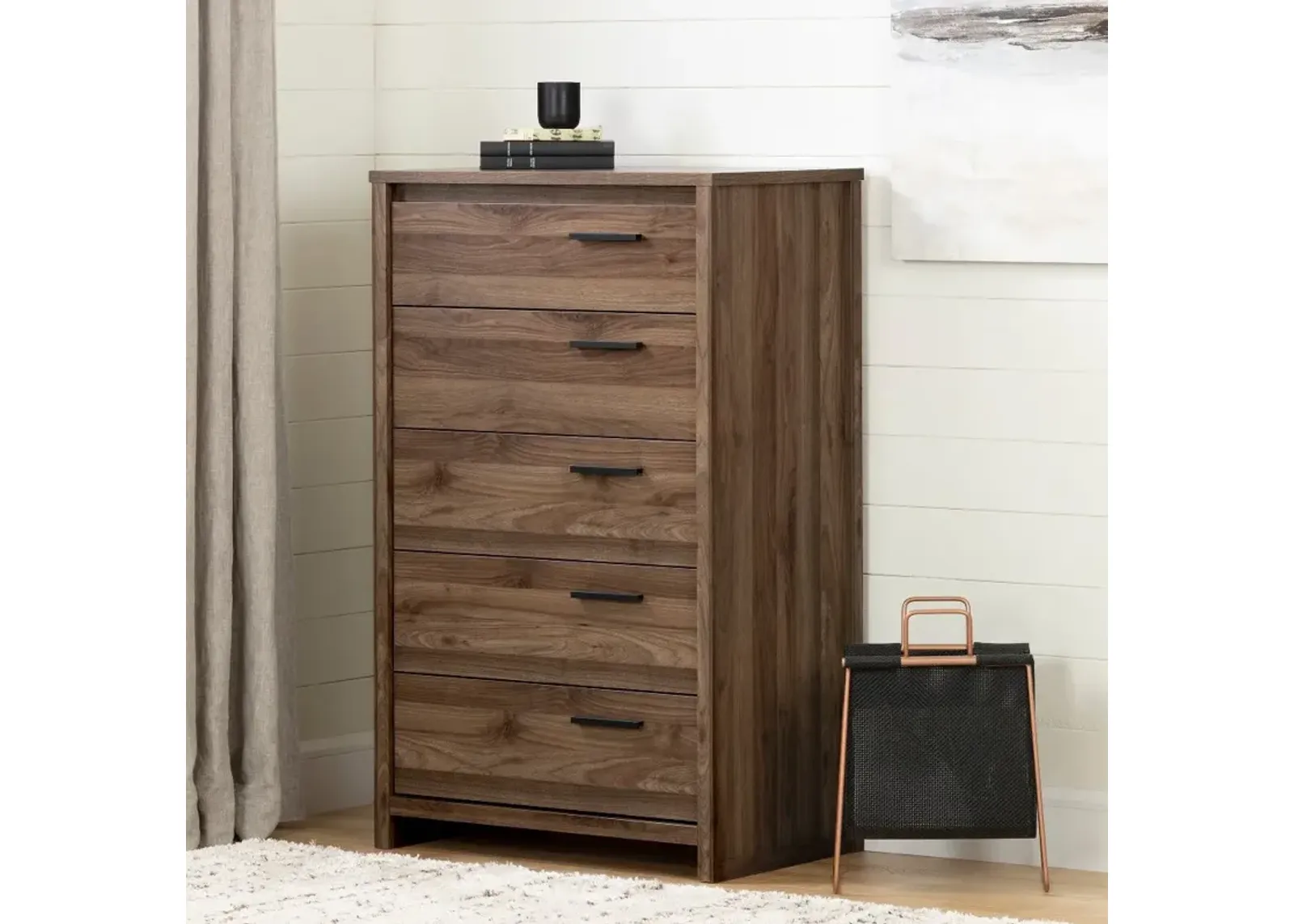 Tao Modern Walnut 5 Drawer Chest - South Shore