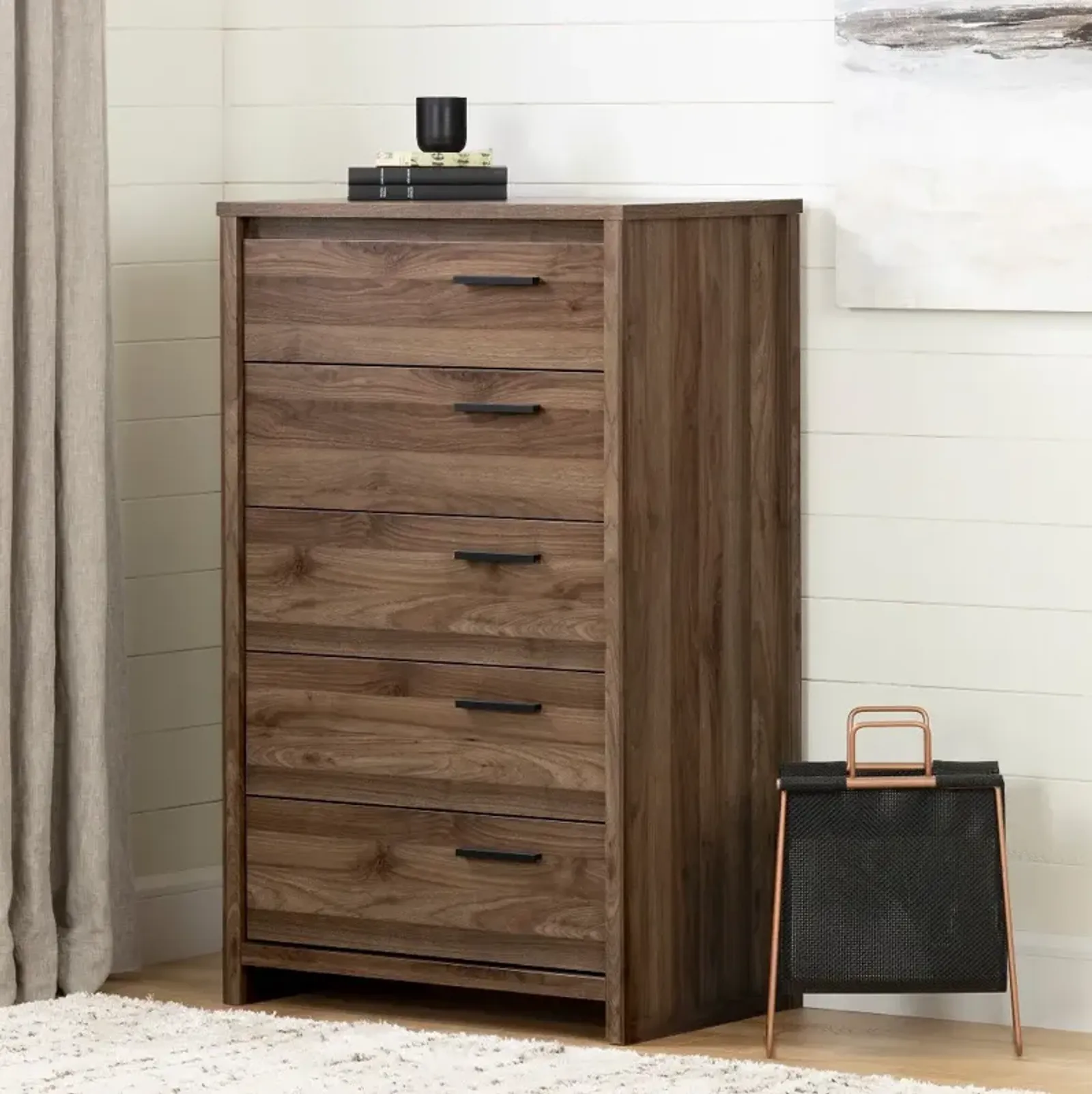 Tao Modern Walnut 5 Drawer Chest - South Shore