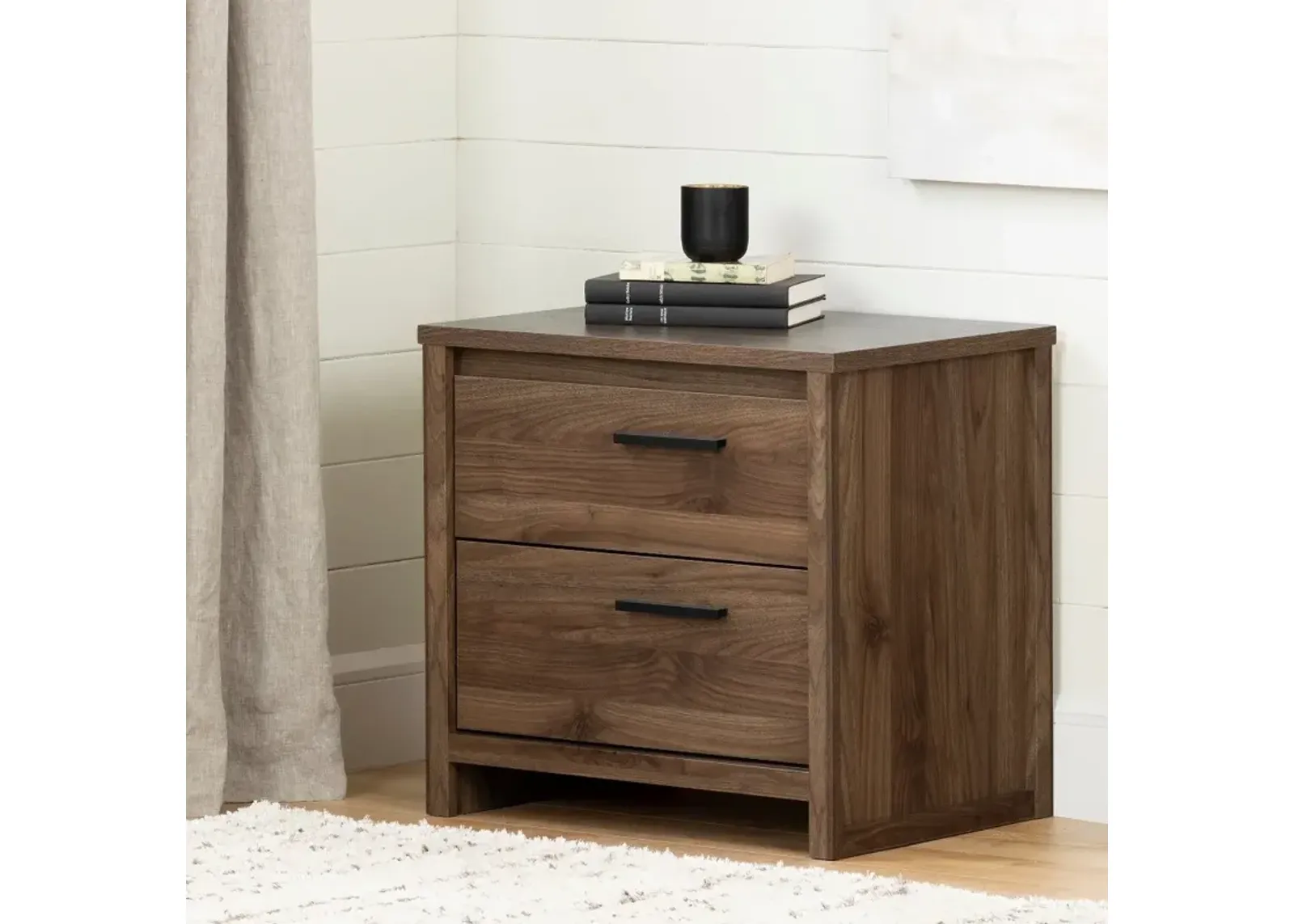 Tao Modern Walnut 2 Drawer Nightstand - South Shore