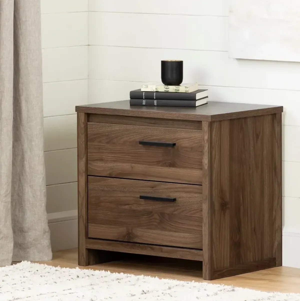 Tao Modern Walnut 2 Drawer Nightstand - South Shore