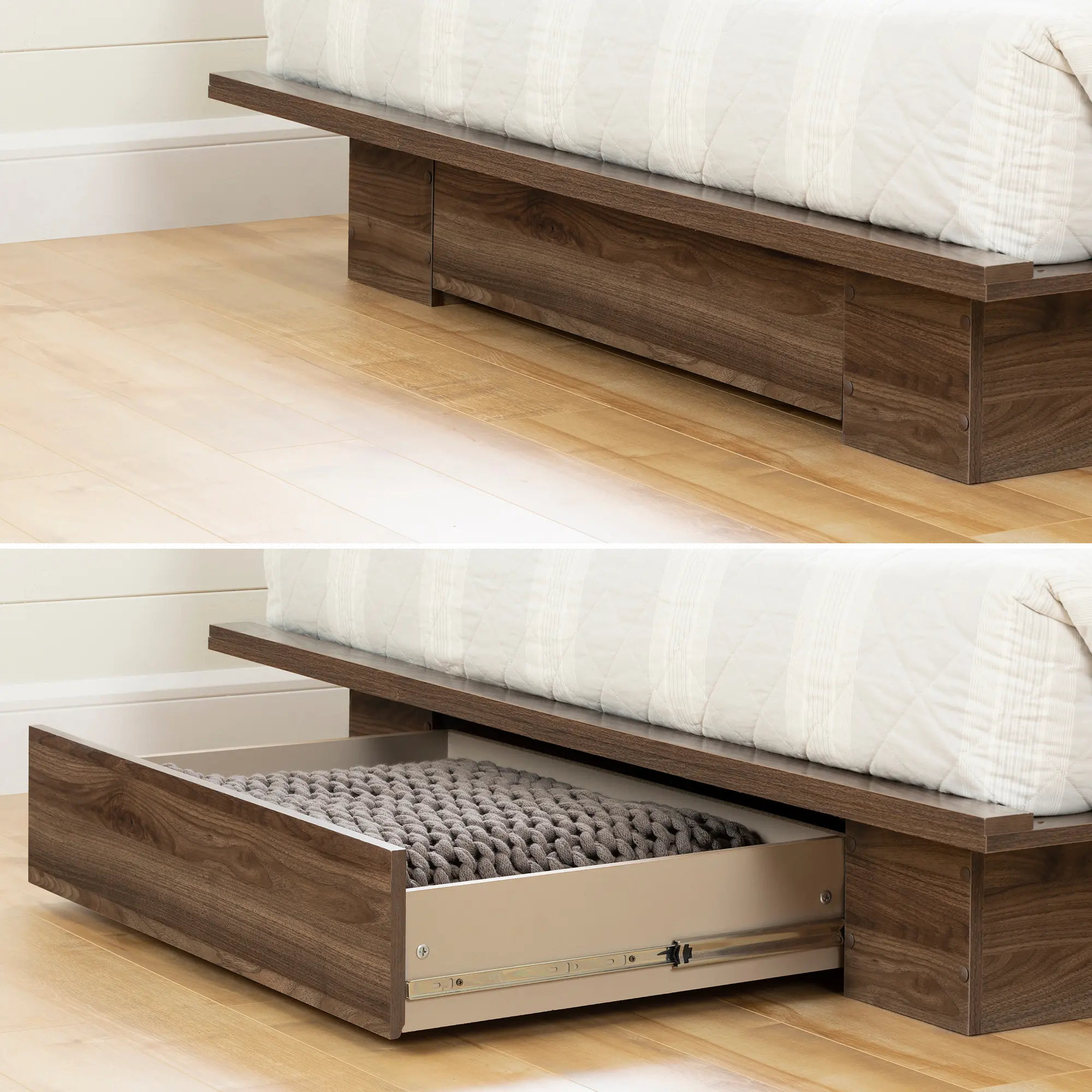 Tao Modern Walnut Platform Full/Queen Storage Bed - South Shore